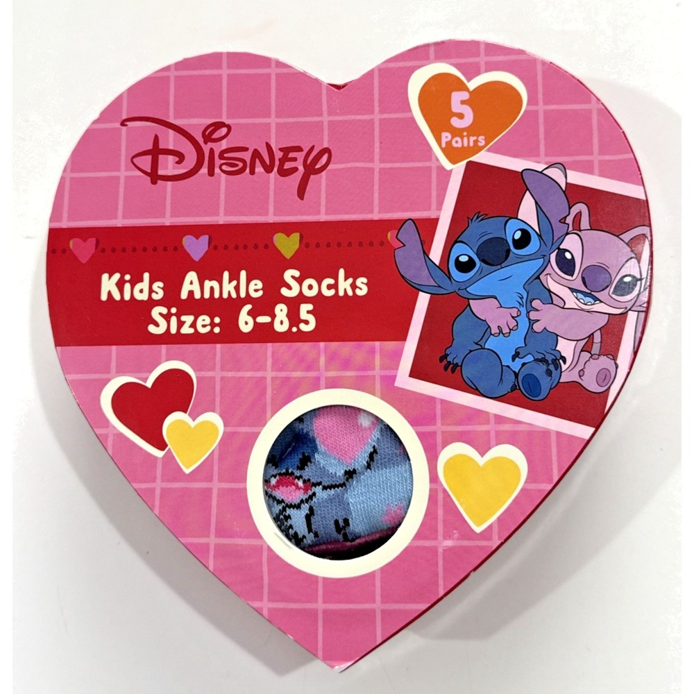 Disney Lilo & Stitch Kids Low Cut Socks 5 Pair Size 6-8.5 Valentine's Day